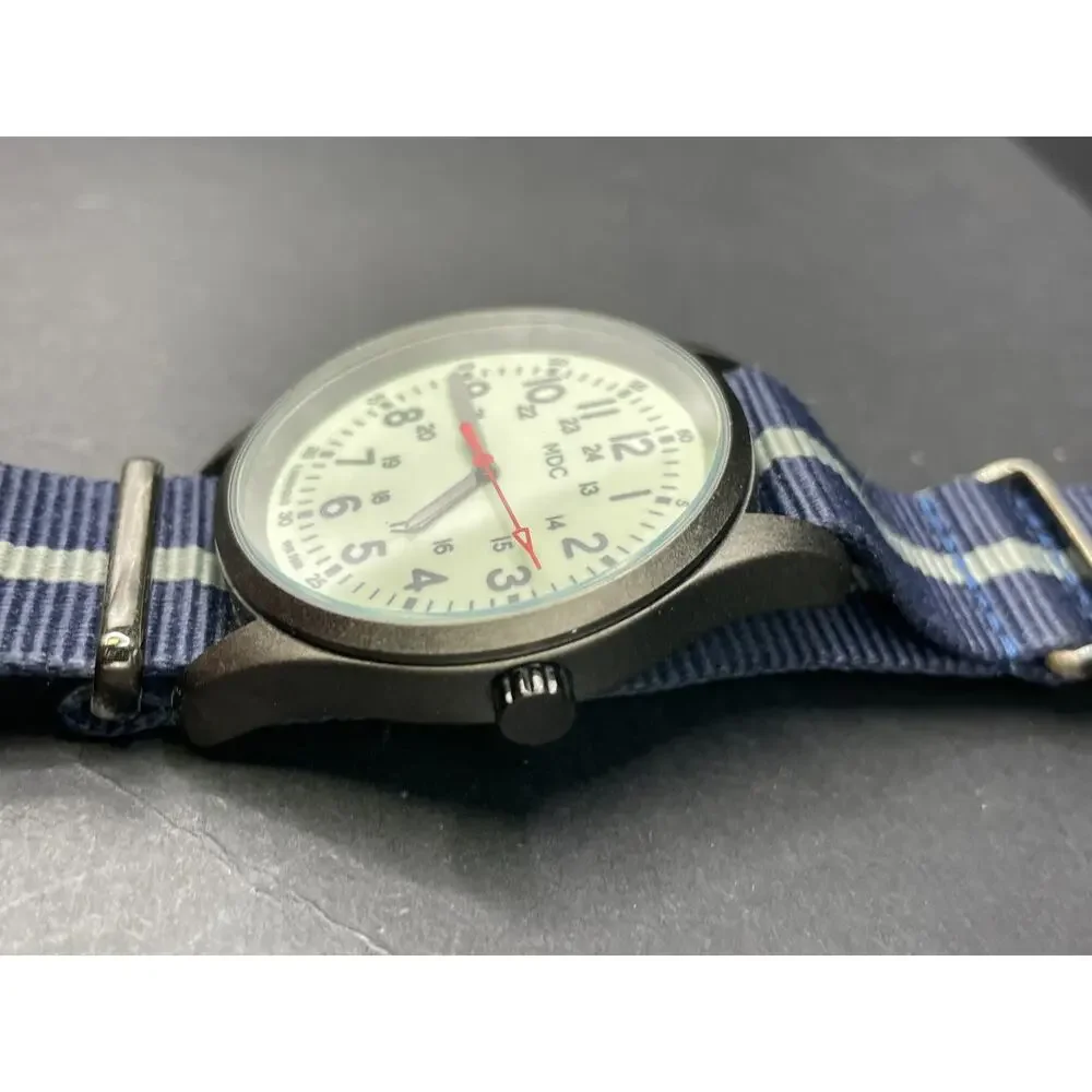 Infantry MDC Men's Military Field Watch Full Lume Cream Dial Blue Striped NATO